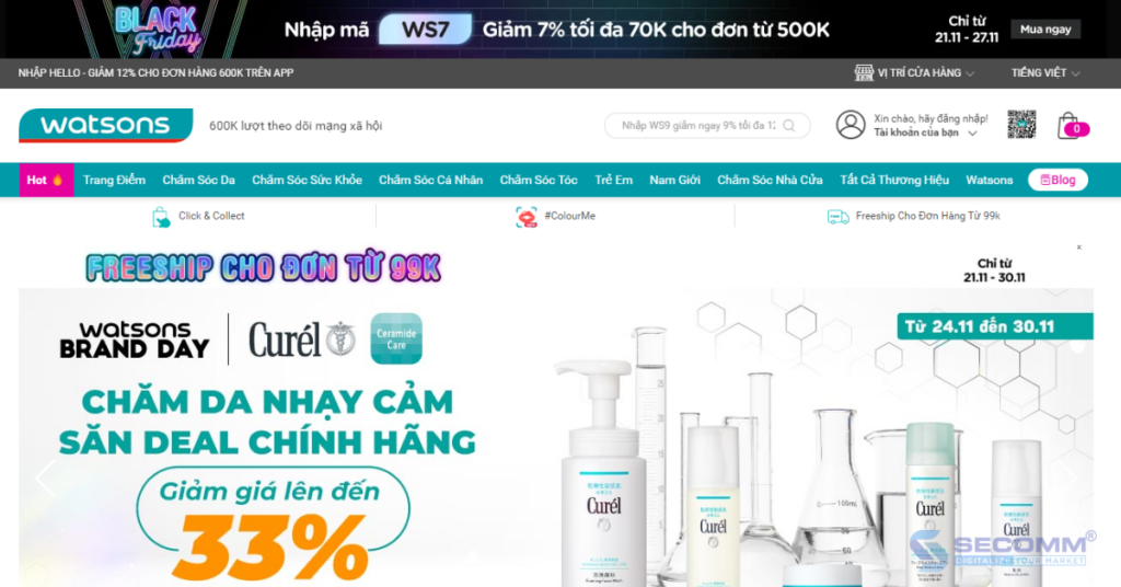 Website thương mại điện tử của Watsons Việt Nam