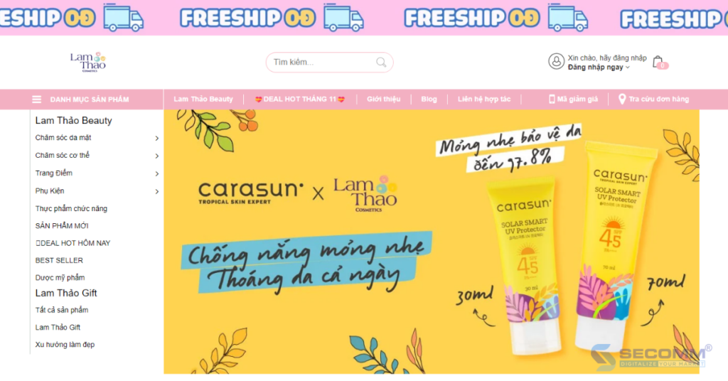 Website thương mại điện tử của Lam Thảo Cosmetics