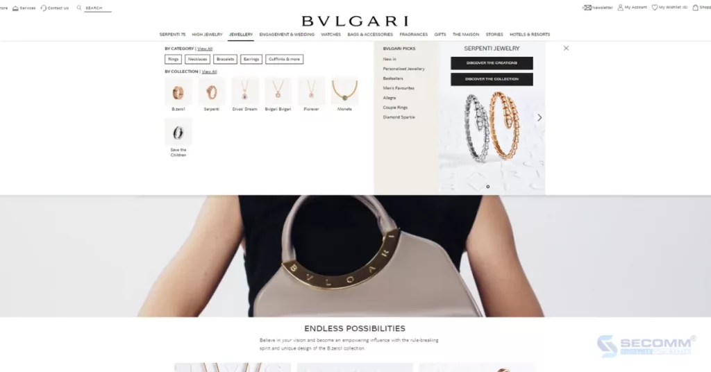 Hành trình xây dựng website thương mại điện tử trang sức - Giao diện website thương mại điện tử Bvlgari