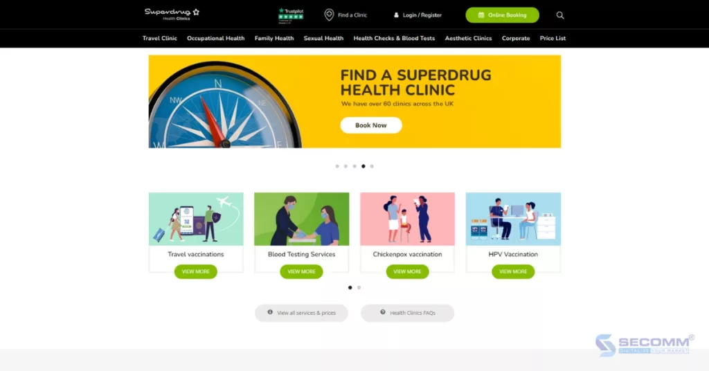 Top 20 website thương mại điện tử sử dụng WooCommerce - Superdrug Health Clinics