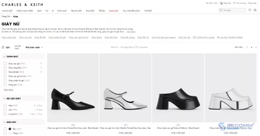 Detailed product page of CHARLES & KEITH’s website-Top 5 eCommerce platforms for B2C eCommerce