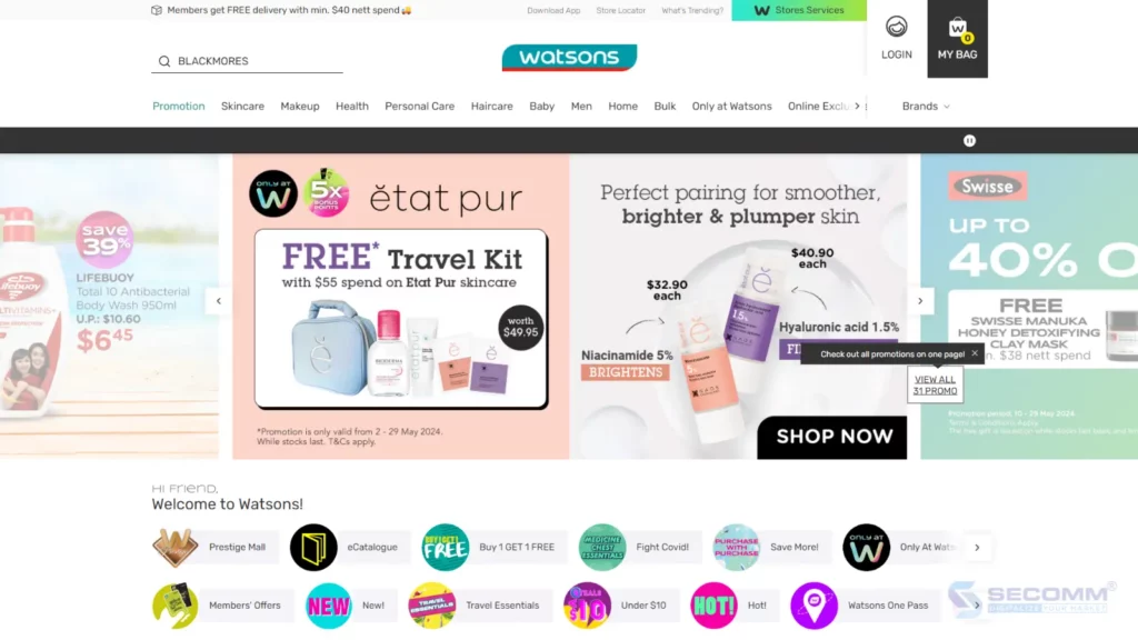 eCommerce website: Watson Singapore